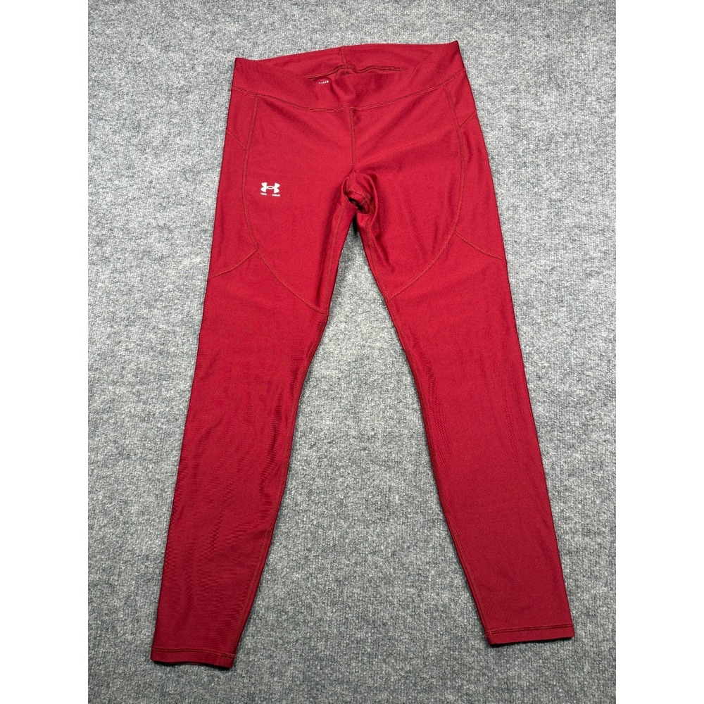Under Armour HeatGear Compression Leggings Womens Large Red Stretch Gym Training